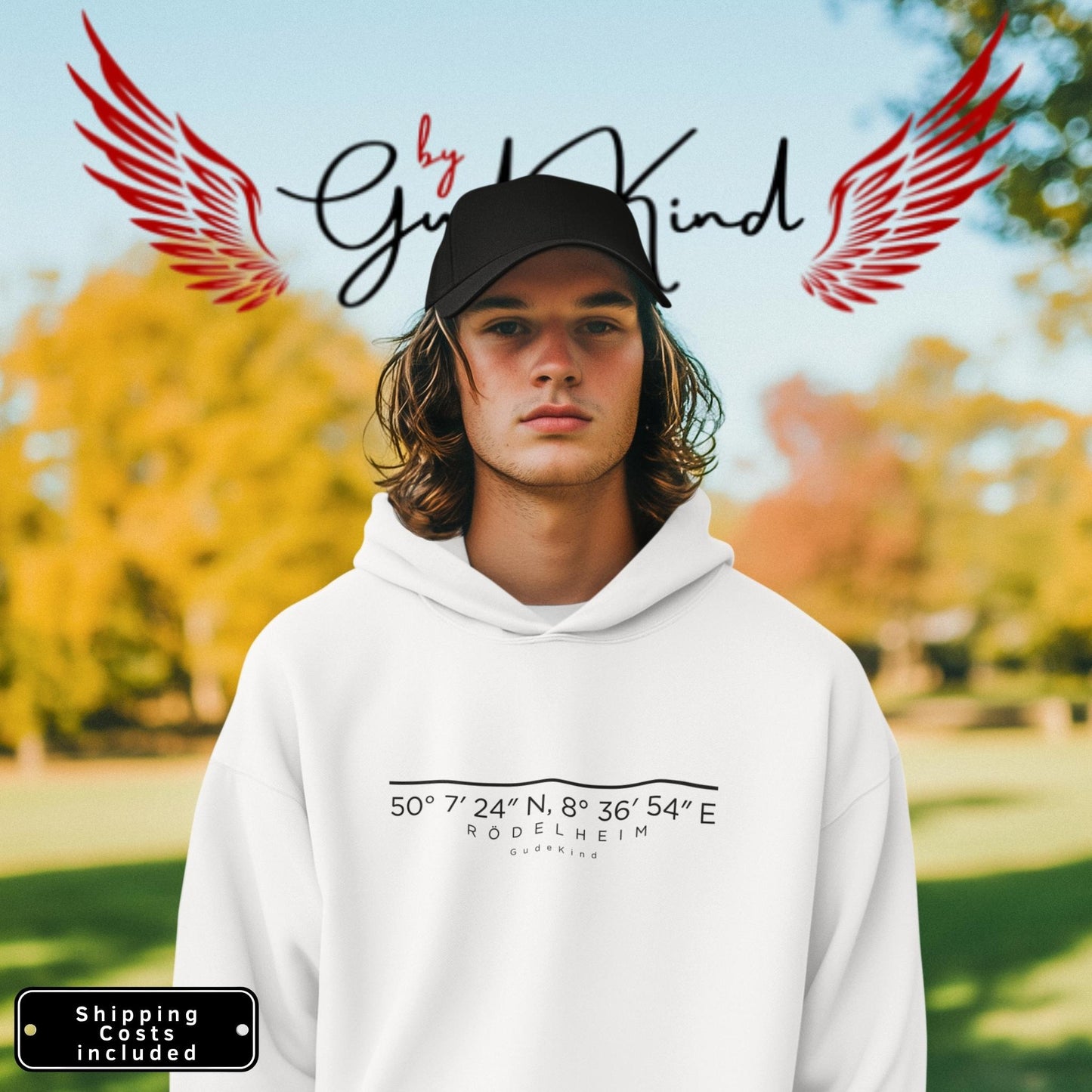 Person trägt Rödelheim Hoodie Frankfurt minimalistisch Gudekind