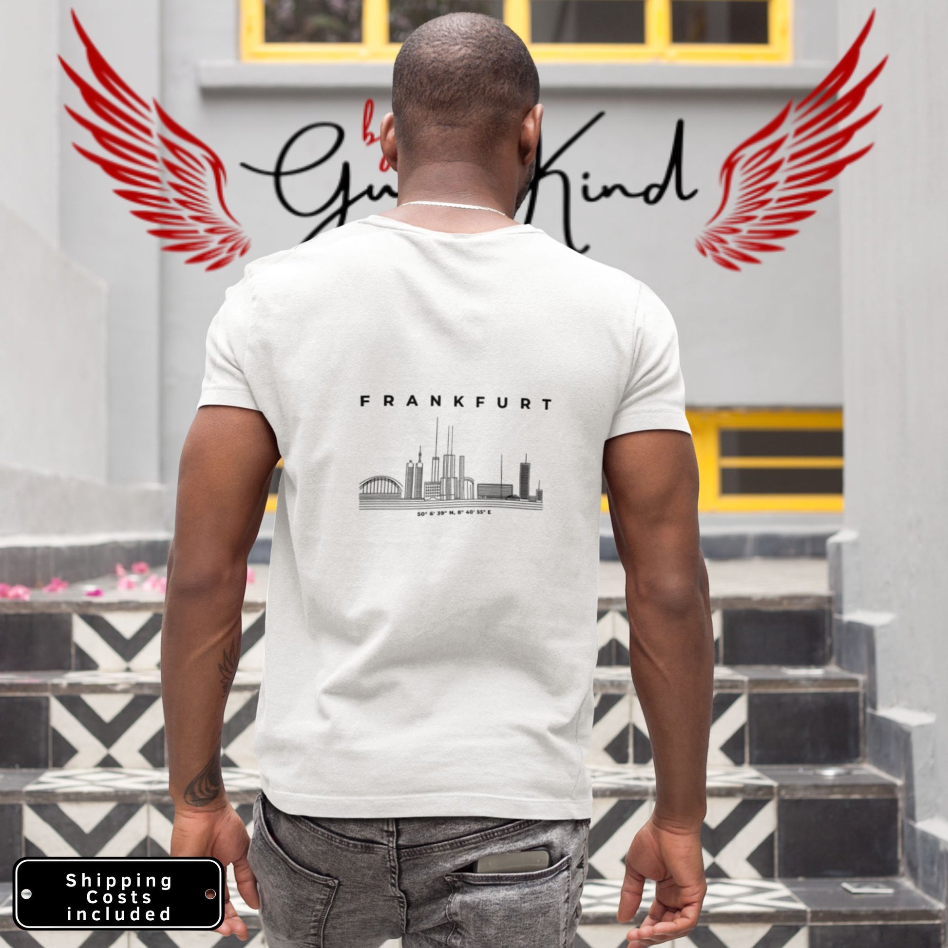 Frankfurt Mainhattan V-Neck Shirt mit minimalistischem Frontprint – Gudekind Local Pride