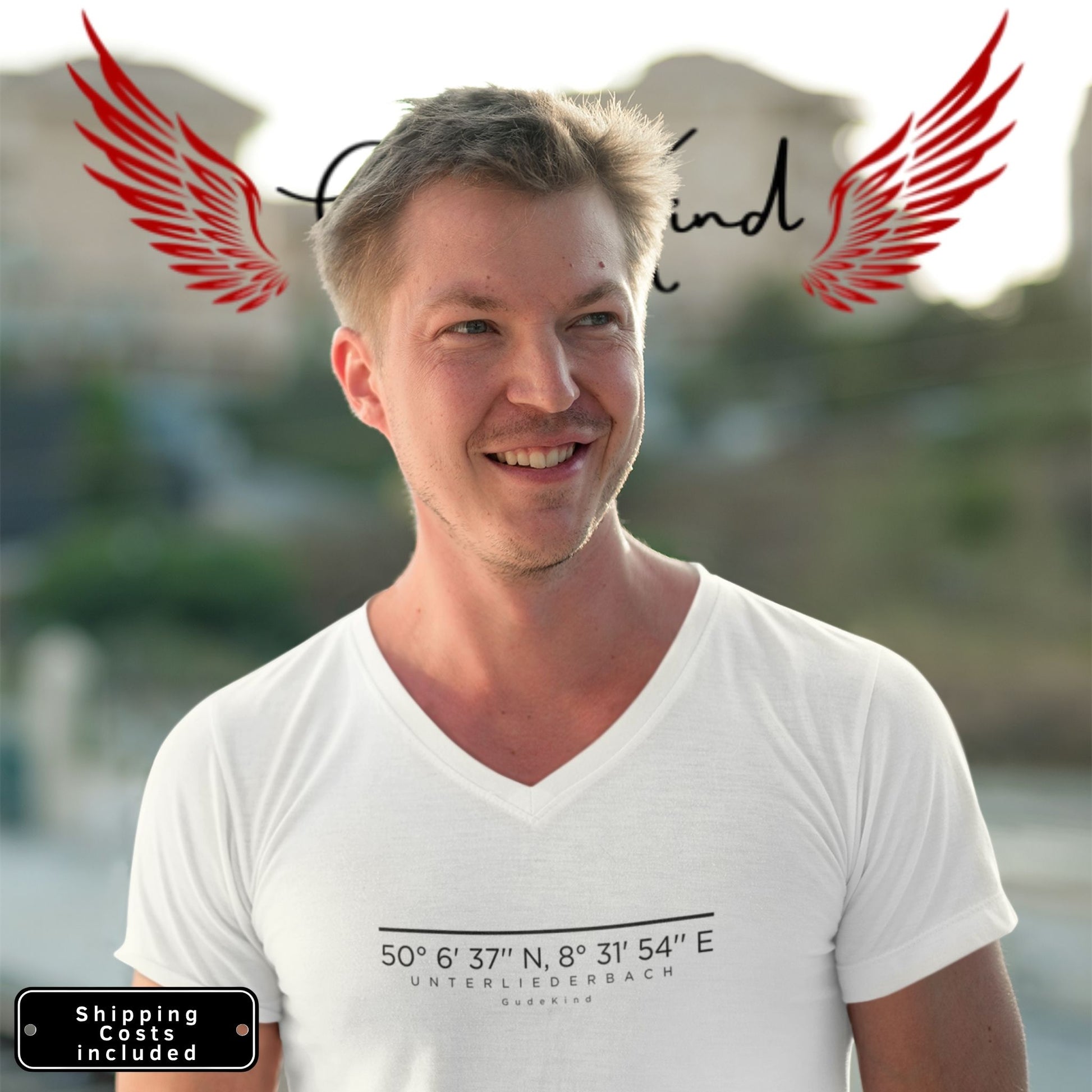 Frankfurt Unterliederbach V-Neck Shirt mit minimalistischem Frontprint – Gudekind Local Pride