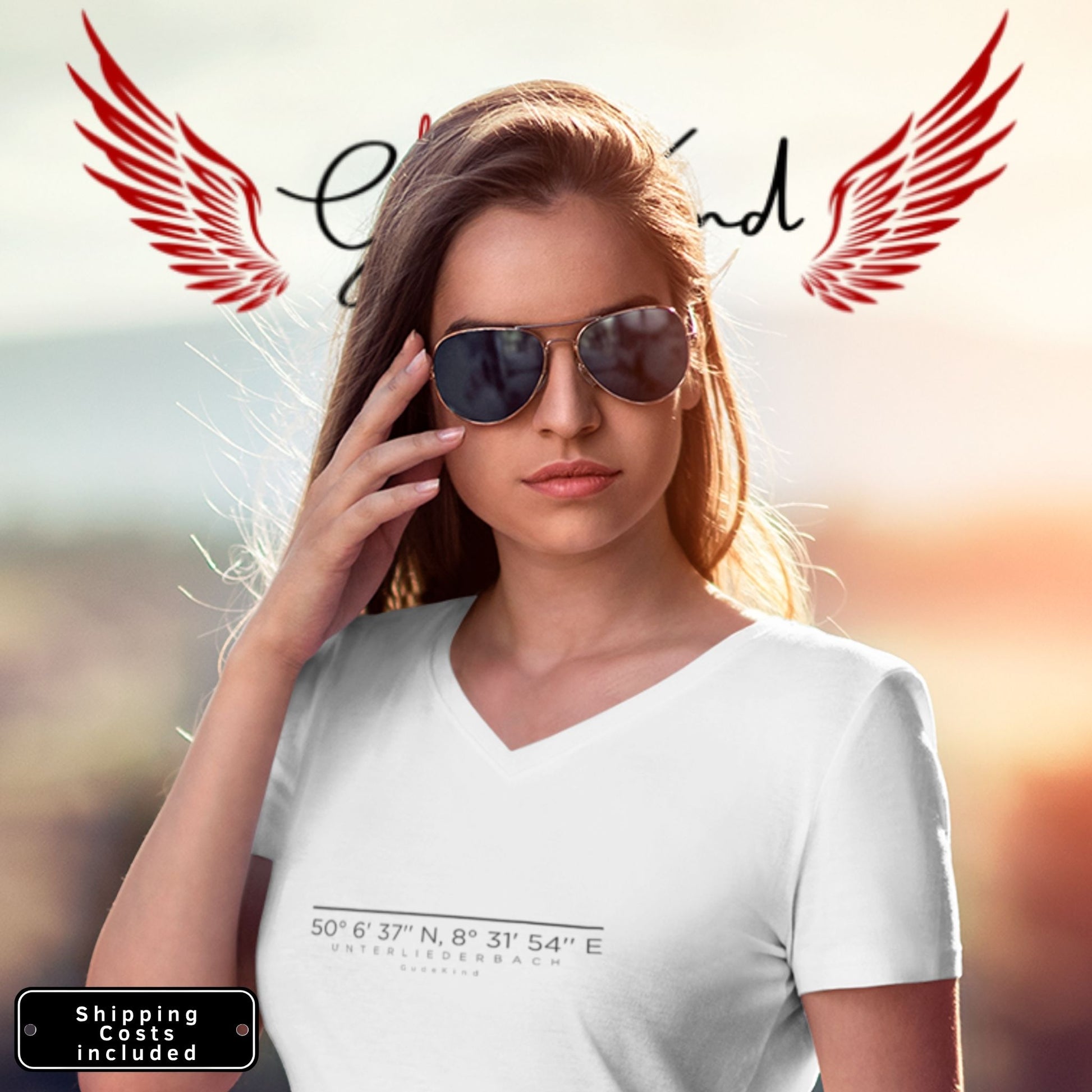 Frankfurt Unterliederbach V-Neck Shirt mit minimalistischem Frontprint – Gudekind Local Pride