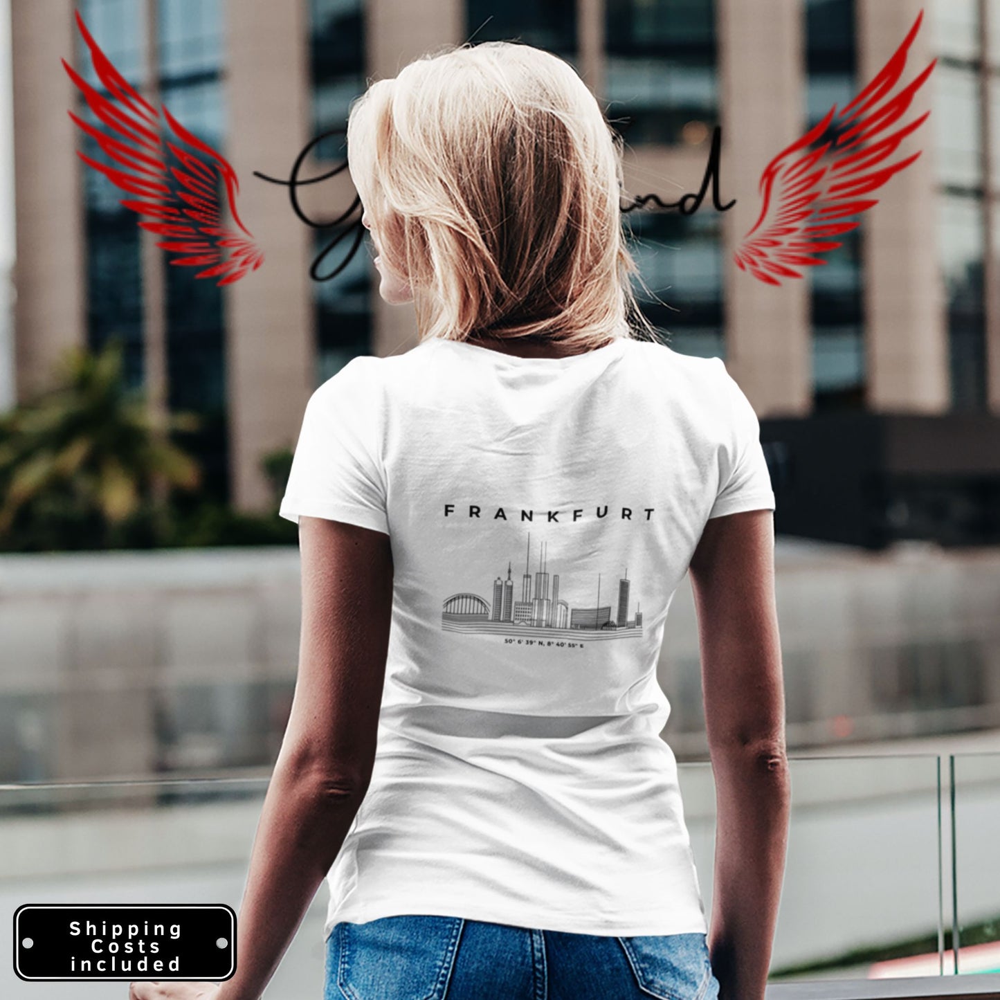 Frankfurt Mainhattan V-Neck Shirt mit minimalistischem Frontprint – Gudekind Local Pride