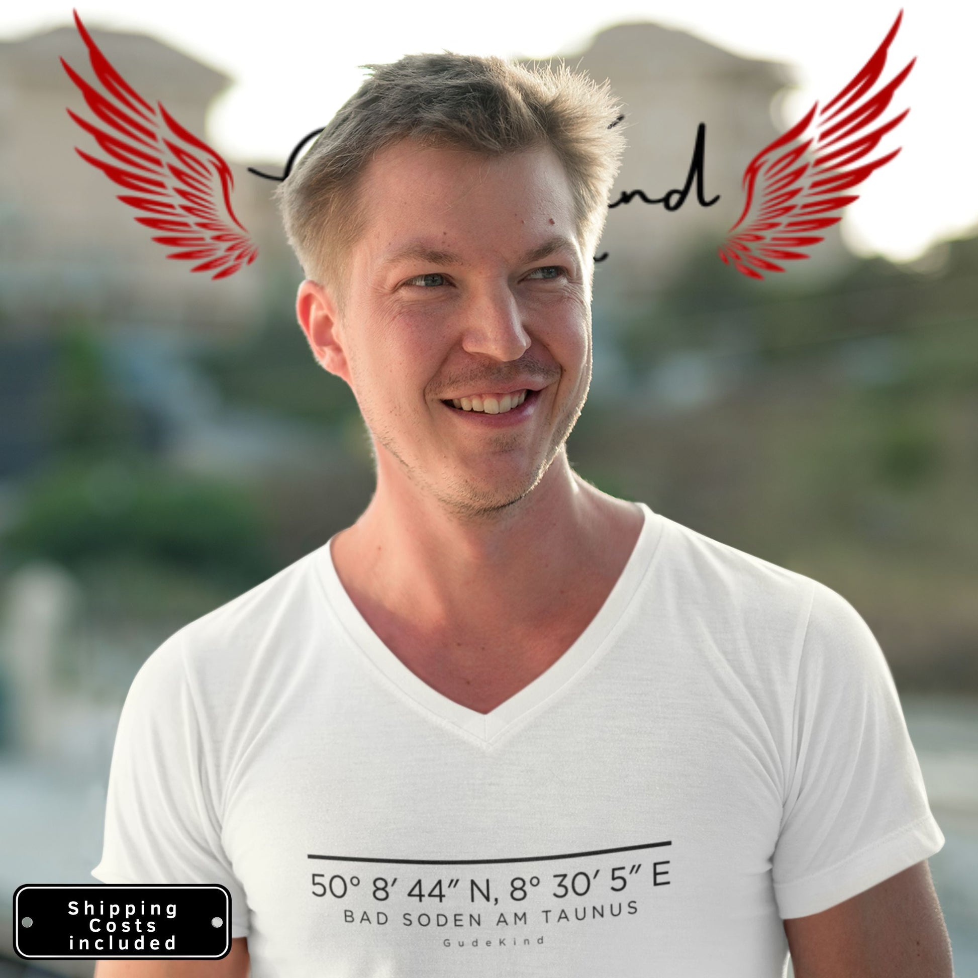 Frankfurt Bad Soden V-Neck Shirt mit minimalistischem Frontprint – Gudekind Local Pride