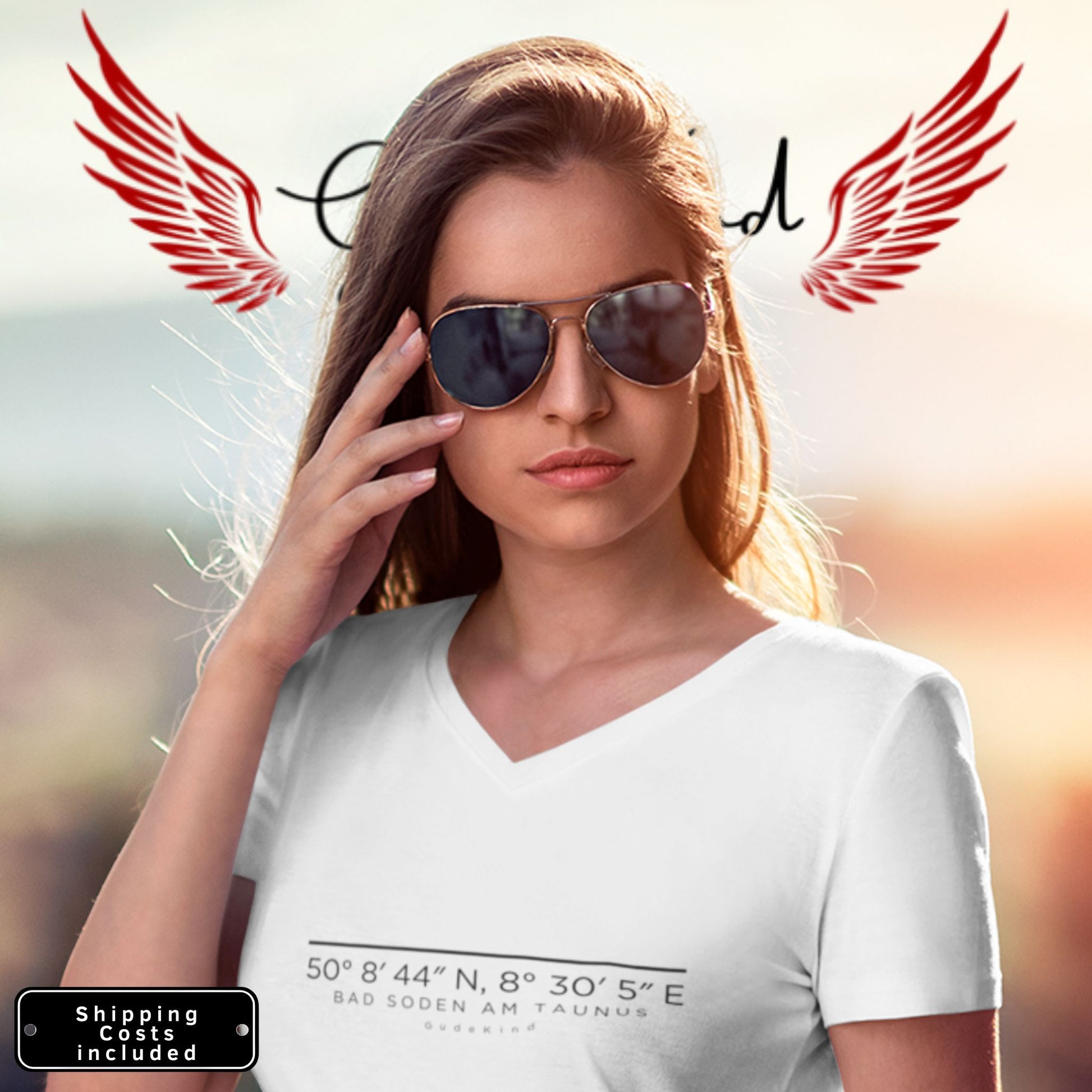 Frankfurt Bad Soden V-Neck Shirt mit minimalistischem Frontprint – Gudekind Local Pride