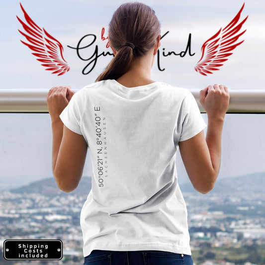 Local Pride T-Shirt mit Backprint – Koordinaten Frankfurt Sachsenhausen