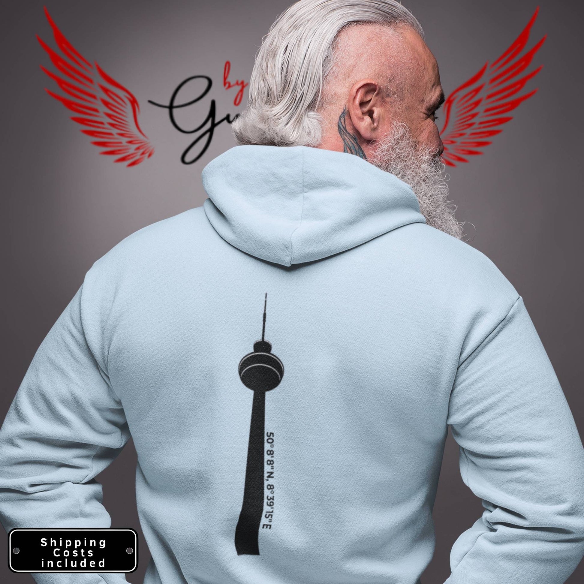 Detailansicht Frontprint Ginnheimer Spargel Hoodie – dezentes Gudekind Markenlogo