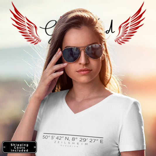 Frankfurt Zeilsheim V-Neck Shirt mit minimalistischem Frontprint – Gudekind Local Pride