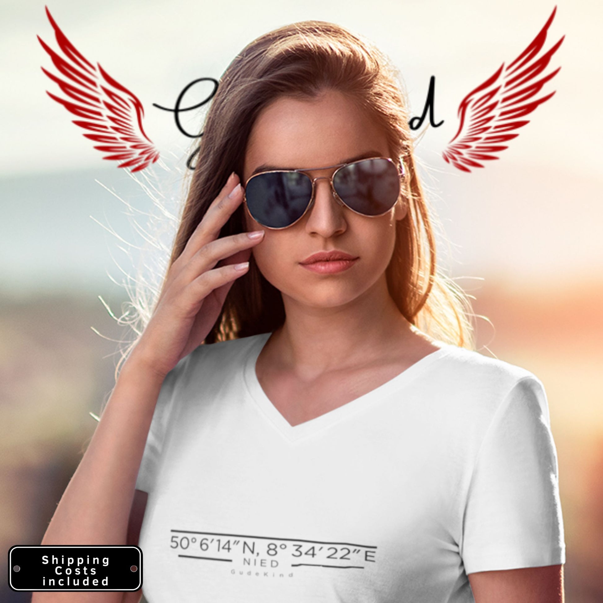 Frankfurt Nied V-Neck Shirt mit minimalistischem Frontprint – Gudekind Local Pride