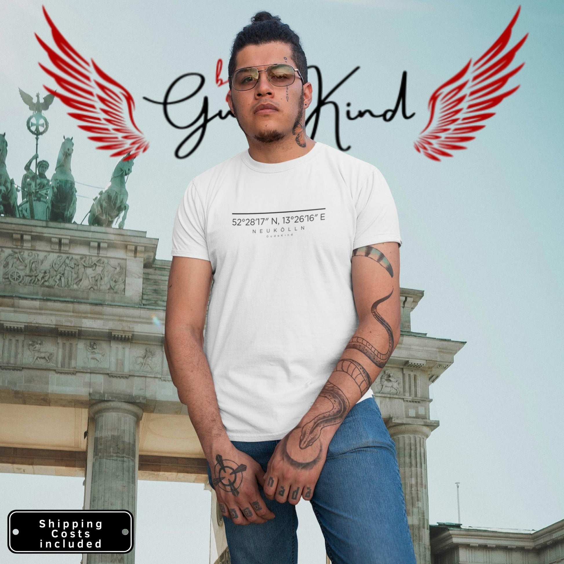 Person trägt Neukölln T-Shirt Berlin minimalistisch Gudekind