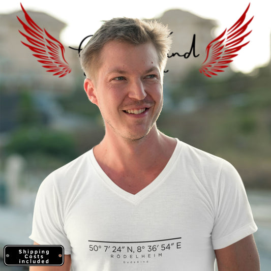Frankfurt Rödelheim V-Neck Shirt mit minimalistischem Frontprint – Gudekind Local Pride