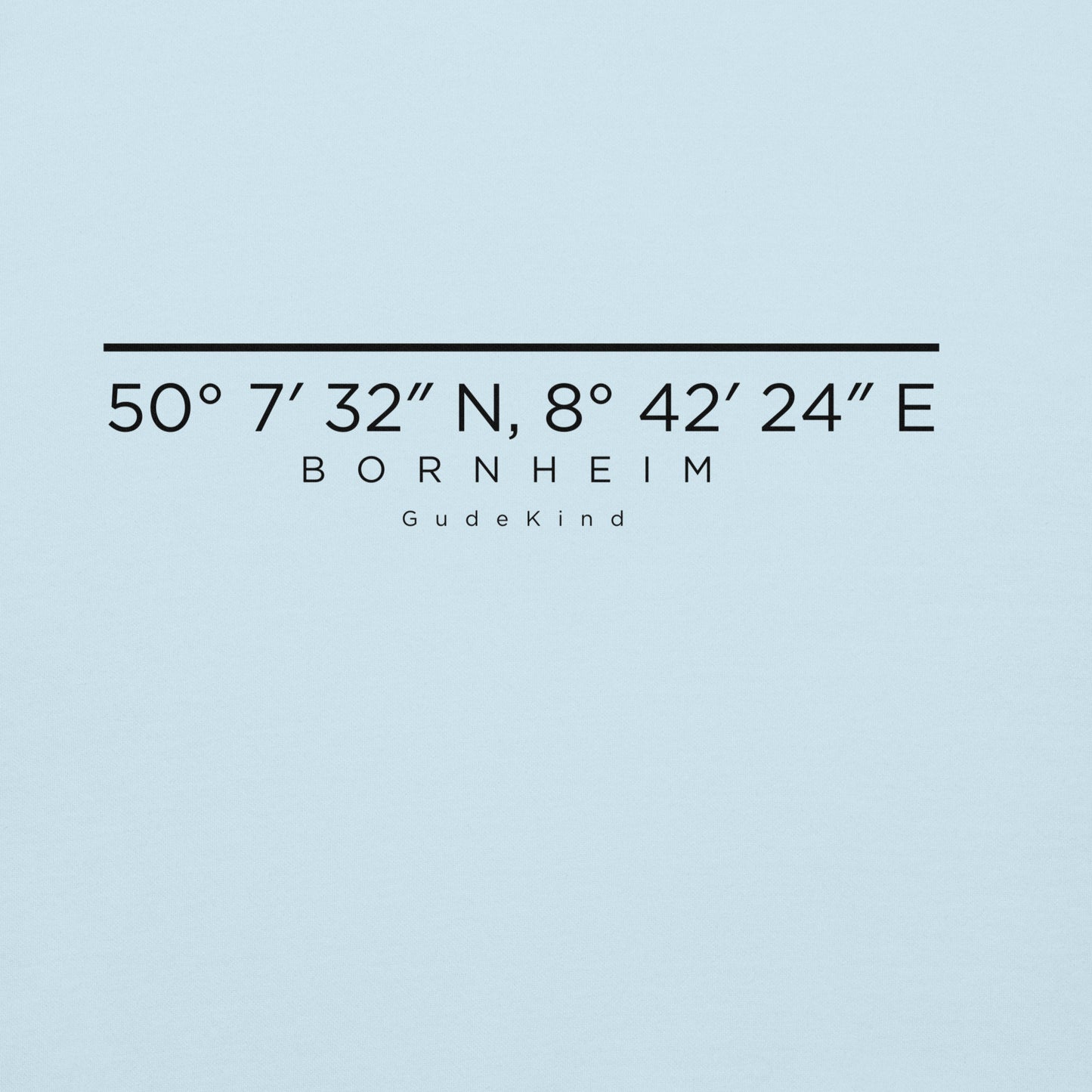 Gudekind Bornheim Hoodie Frontansicht – minimalistischer Frankfurt Stadtteil Hoodie