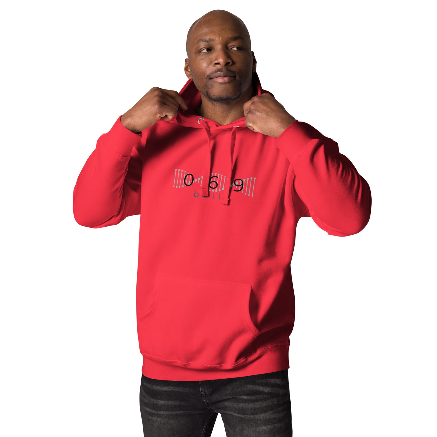 069 Hoodie in Schwarz – minimalistischer Frankfurt Print vorne