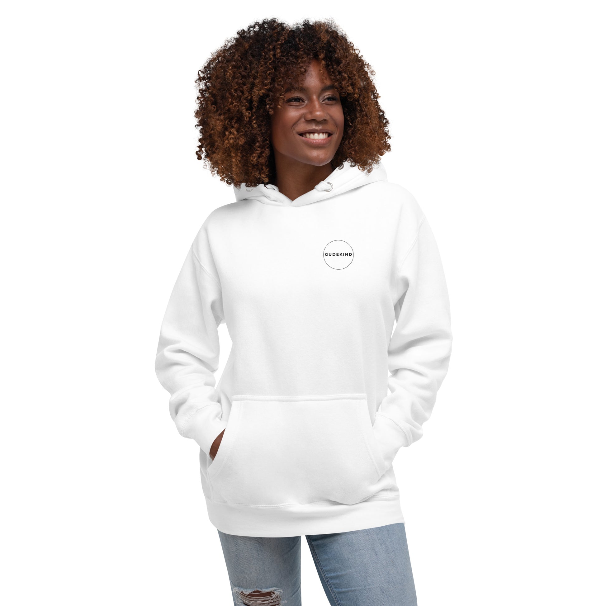 Gudekind Alt-Sachsenhausen Hoodie mit Markenlogo Front und Koordinaten Backprint, minimalistisches Frankfurt Stadtteil Design
