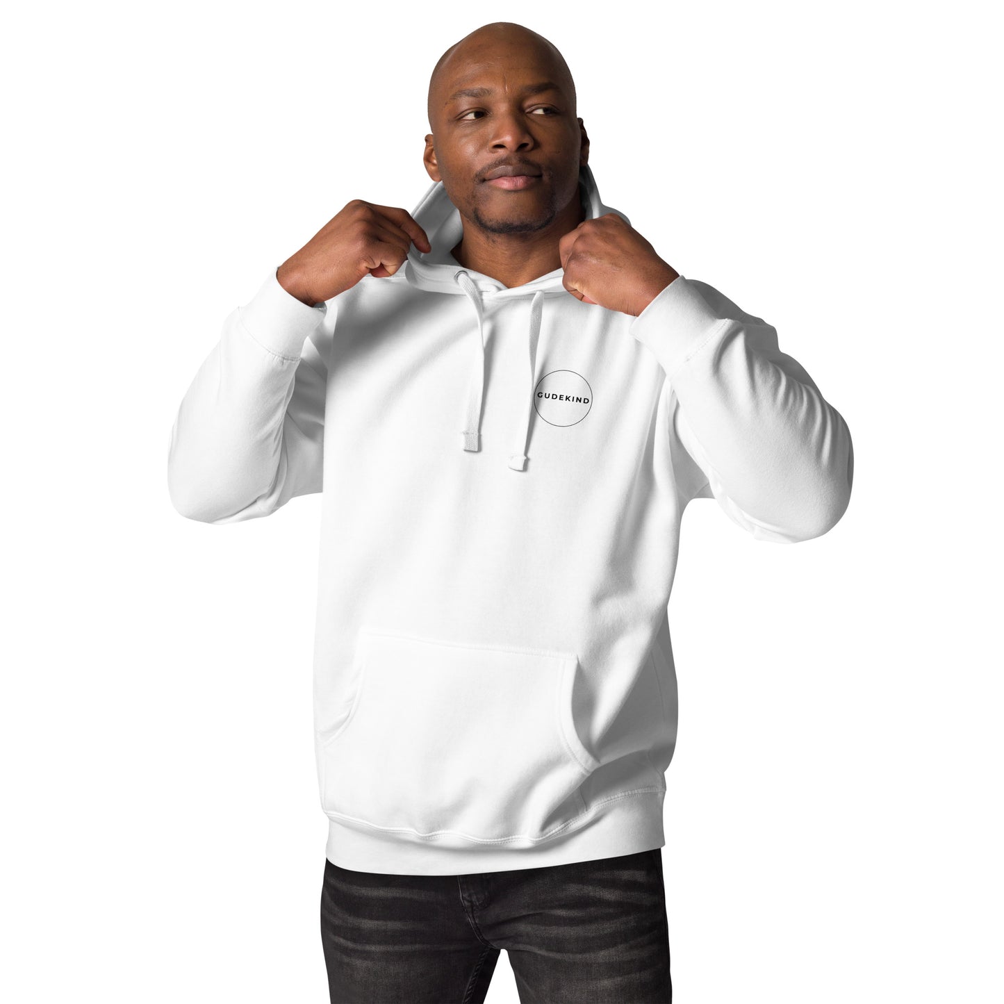 Gudekind Alt-Sachsenhausen Hoodie mit Markenlogo Front und Koordinaten Backprint, minimalistisches Frankfurt Stadtteil Design