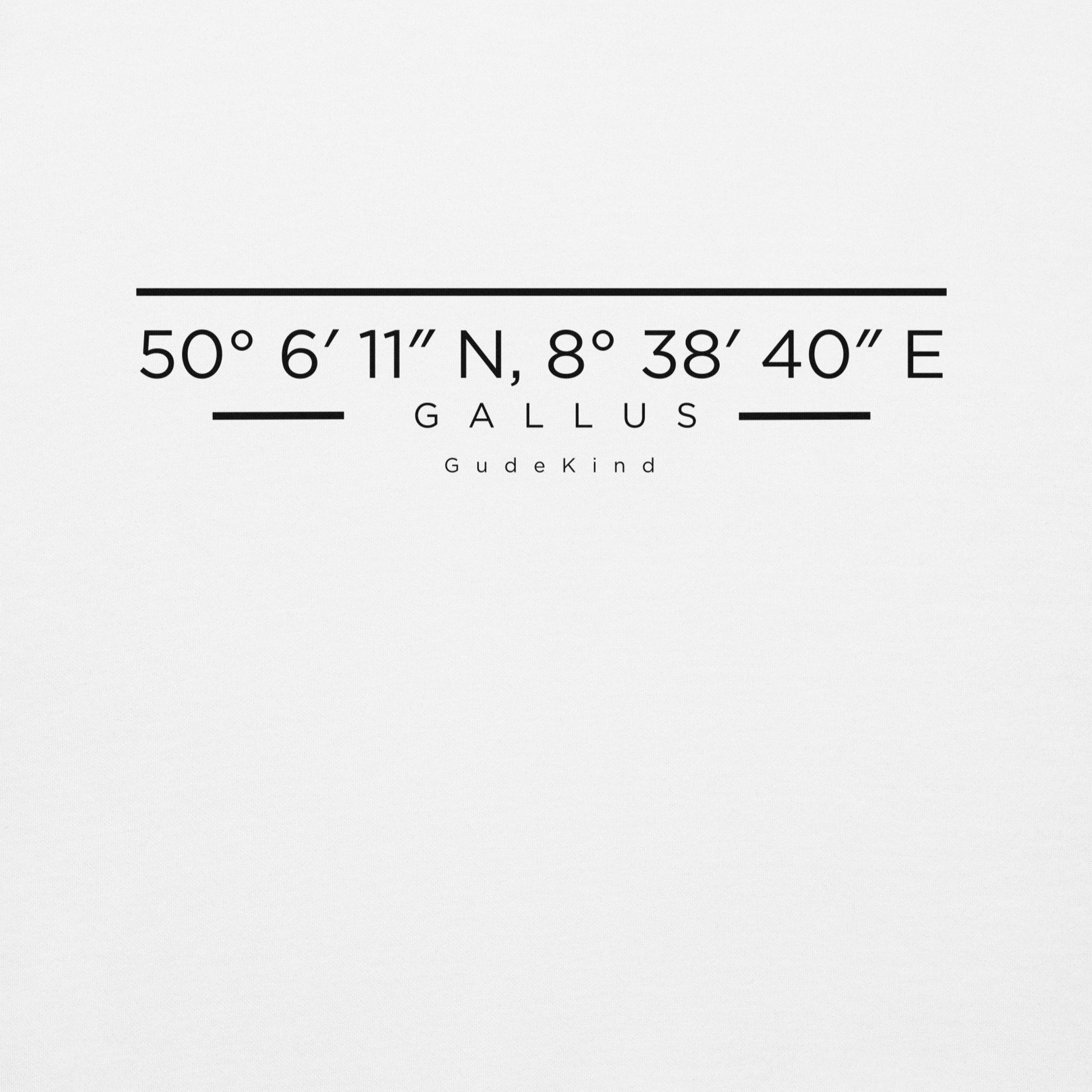 Minimalistischer Hoodie mit Gallus-Koordinaten auf der Brust – Local Pride Frankfurt