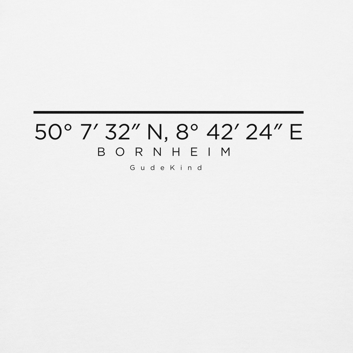 Gudekind Bornheim Hoodie Frontansicht – minimalistischer Frankfurt Stadtteil Hoodie