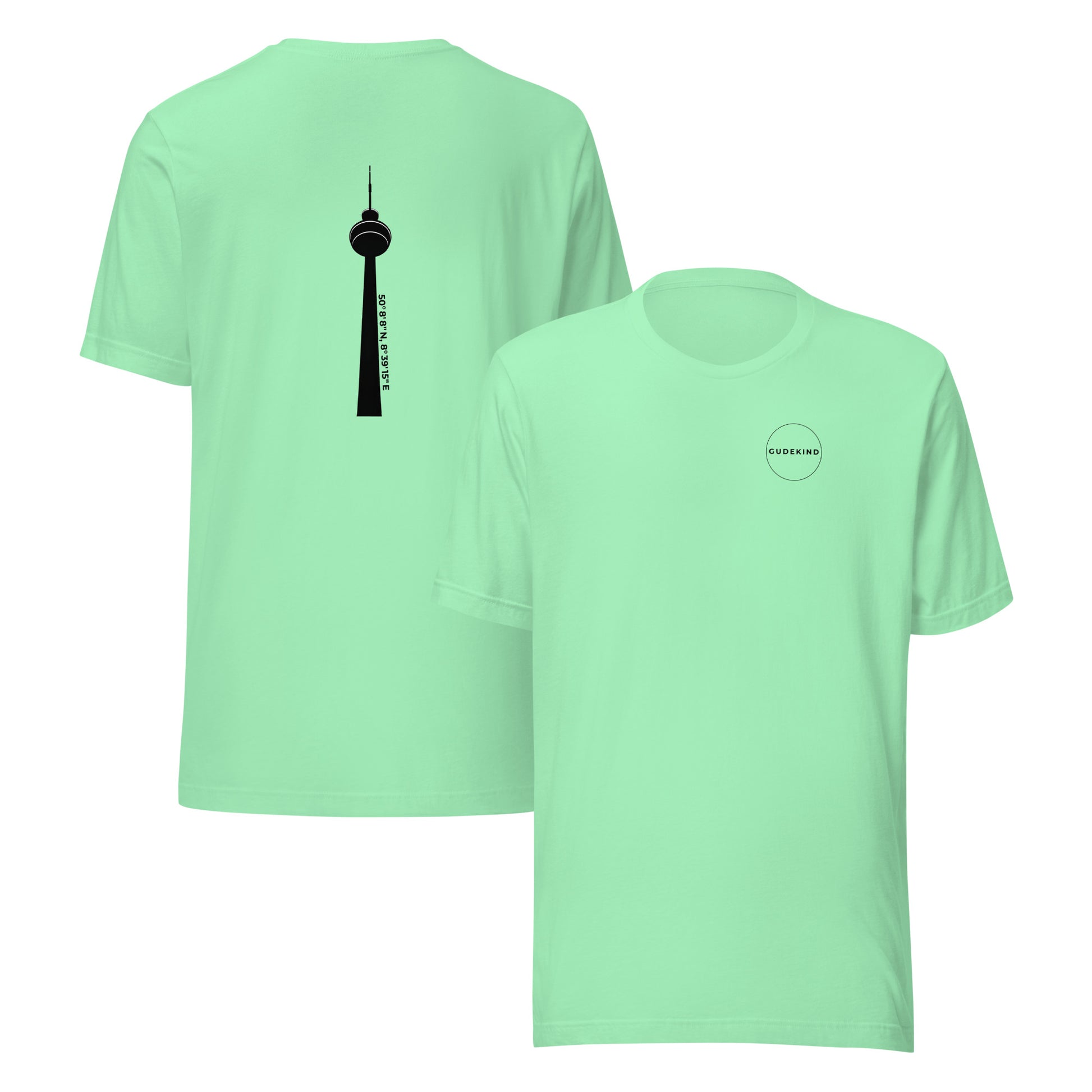 T-Shirt Rückseite mit Koordinaten und Stadtteilname Ginnheim – minimalistisches Frankfurt Design