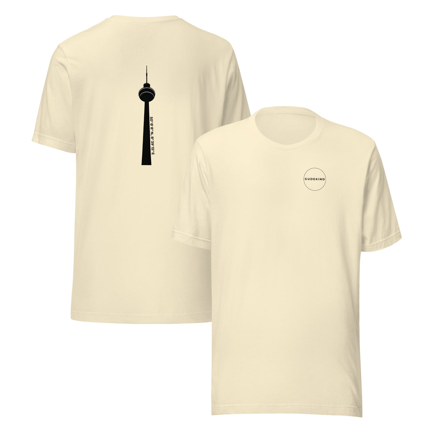 T-Shirt Rückseite mit Koordinaten und Stadtteilname Ginnheim – minimalistisches Frankfurt Design