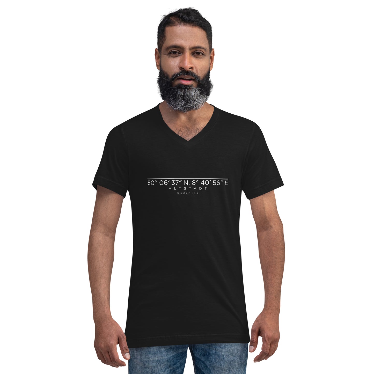 Frankfurt Altstadt V-Neck Shirt mit minimalistischem Frontprint – Gudekind Local Pride