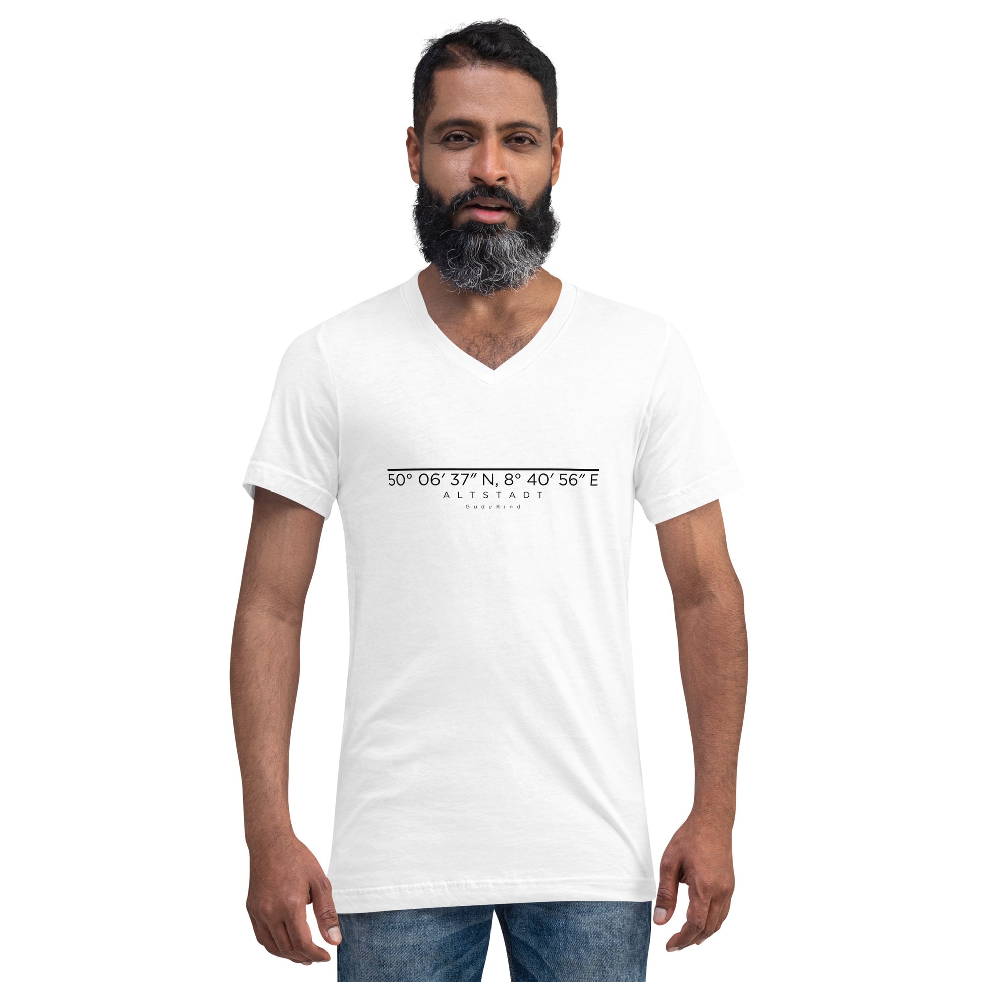 Frankfurt Altstadt V-Neck Shirt mit minimalistischem Frontprint – Gudekind Local Pride