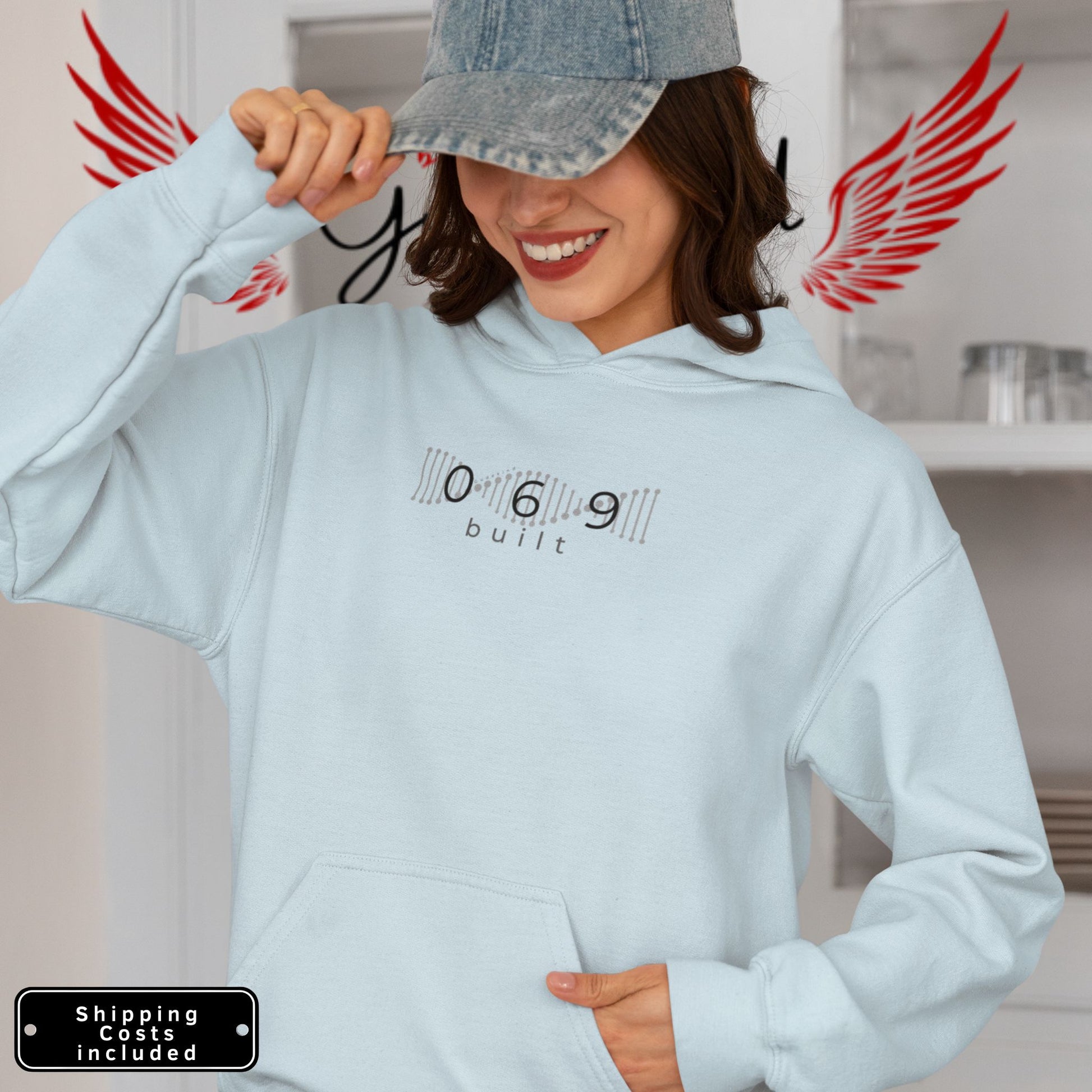 Unisex Hoodie mit 069 Frontprint – getragen, minimalistisch, Frankfurt Design