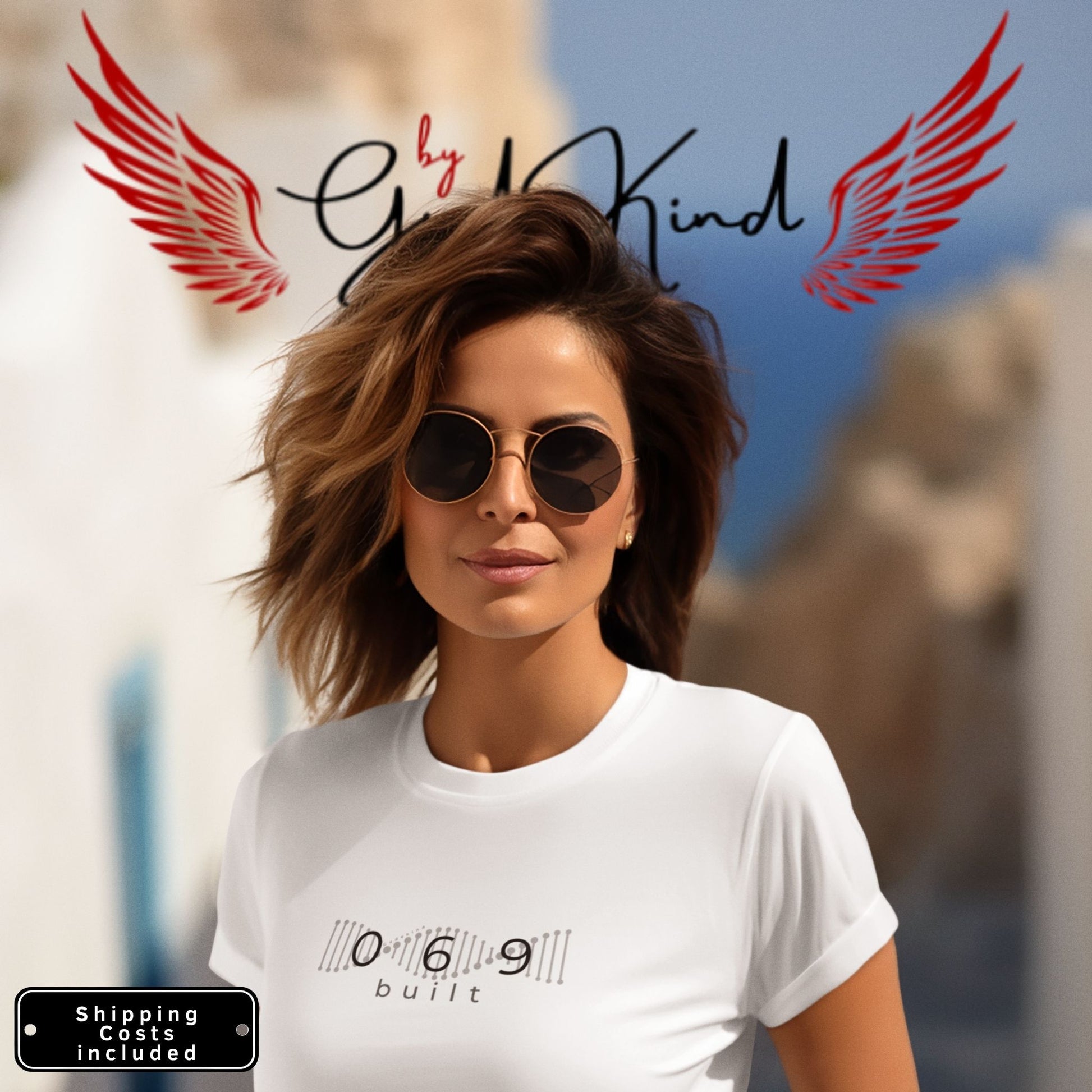 Minimalistisches T-Shirt mit DNA-Strang, darüber "069", darunter "built" – Local Pride Frankfurt Design in sportlicher Optik