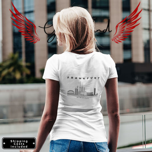 Frankfurt Mainhattan V-Neck Shirt mit minimalistischem Frontprint – Gudekind Local Pride