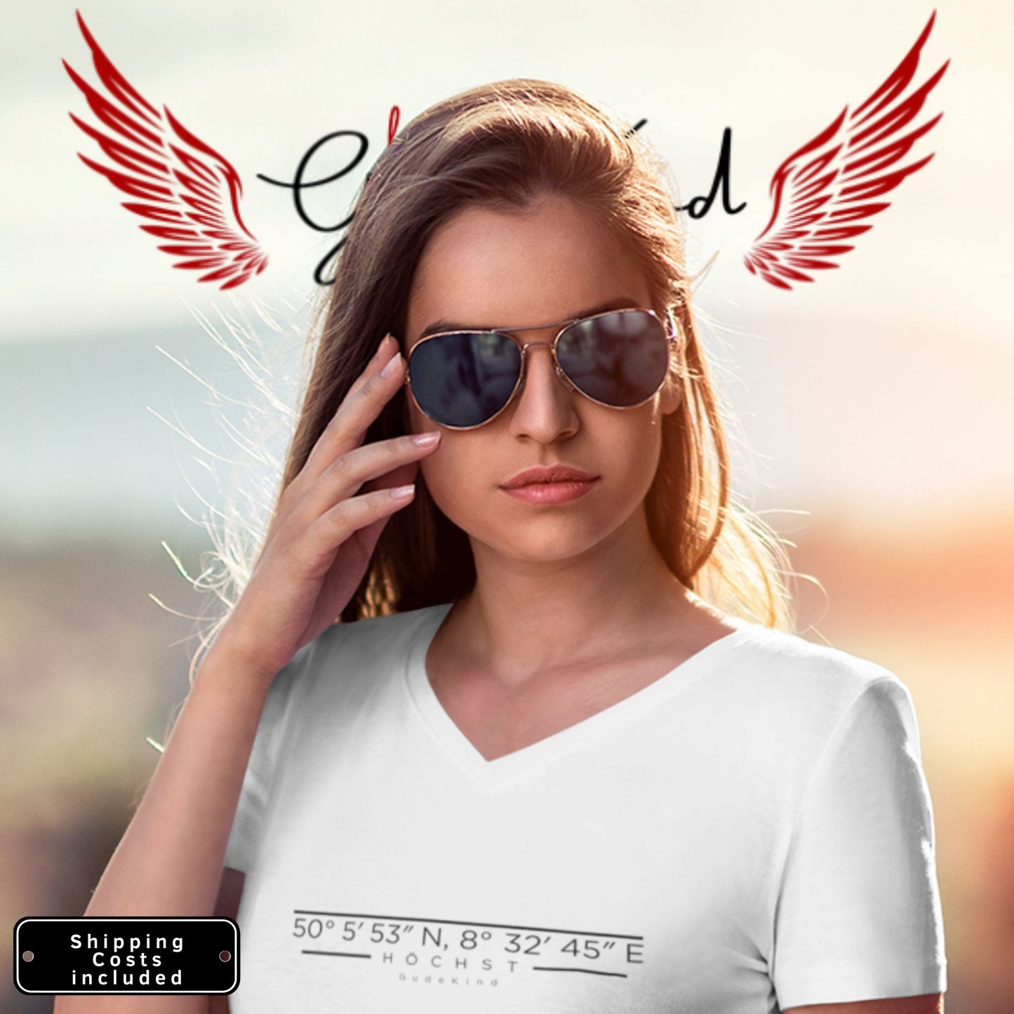 Frankfurt Höchst V-Neck Shirt mit minimalistischem Frontprint – Gudekind Local Pride