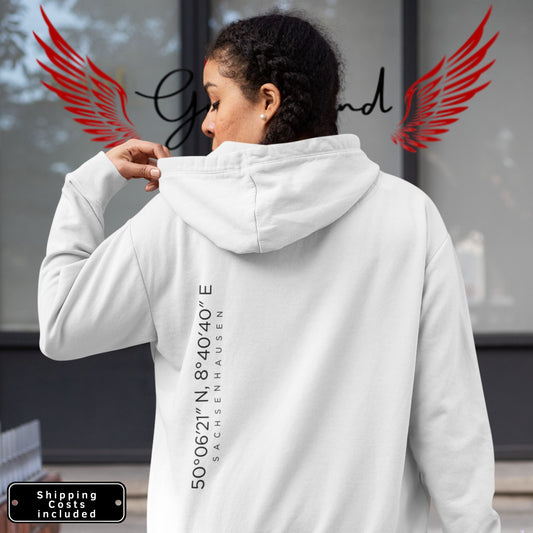 Sachsenhausen Premium Hoodie Back- und Frontprint minimal Frankfurt Gudekind