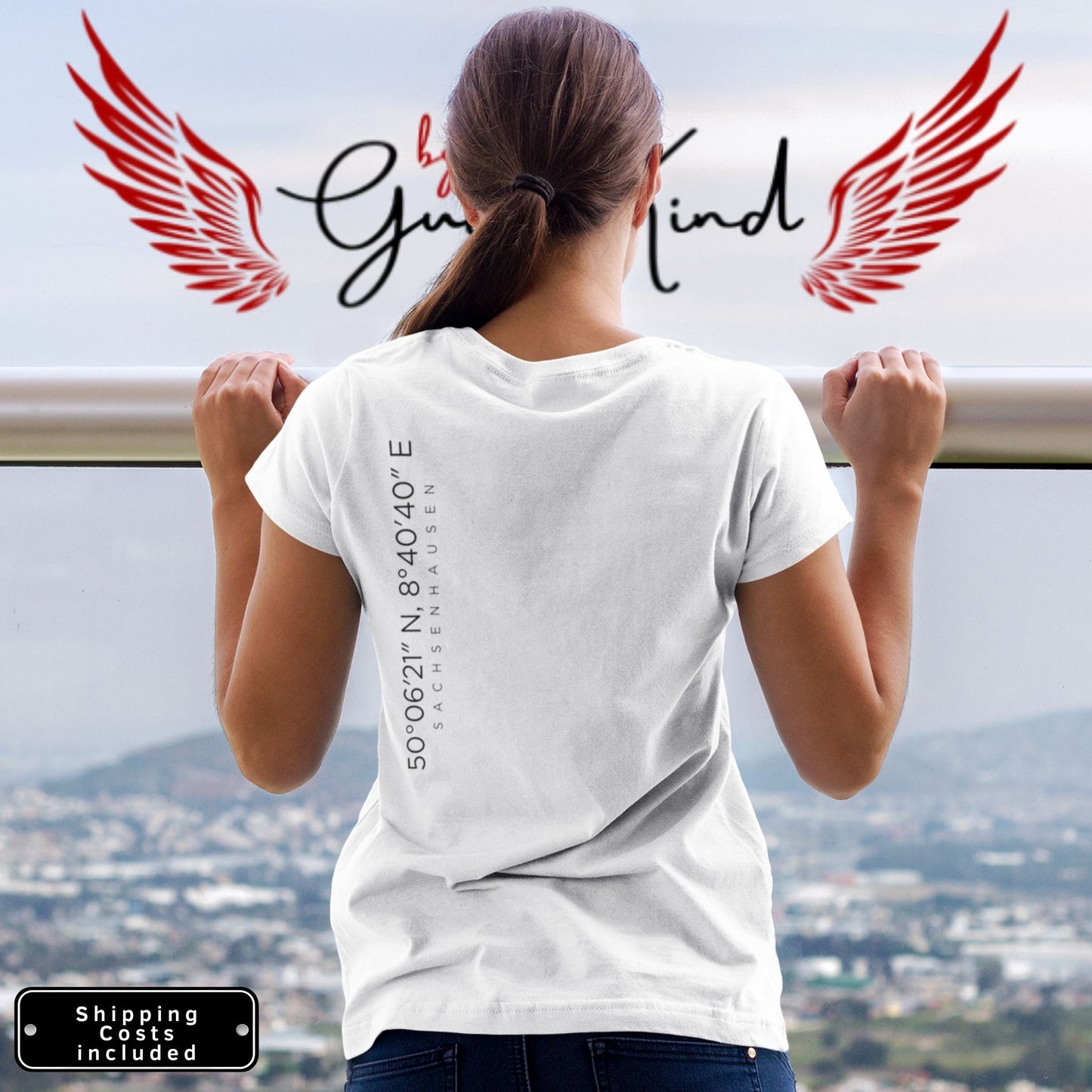 Local Pride T-Shirt mit Backprint – Koordinaten Frankfurt Sachsenhausen