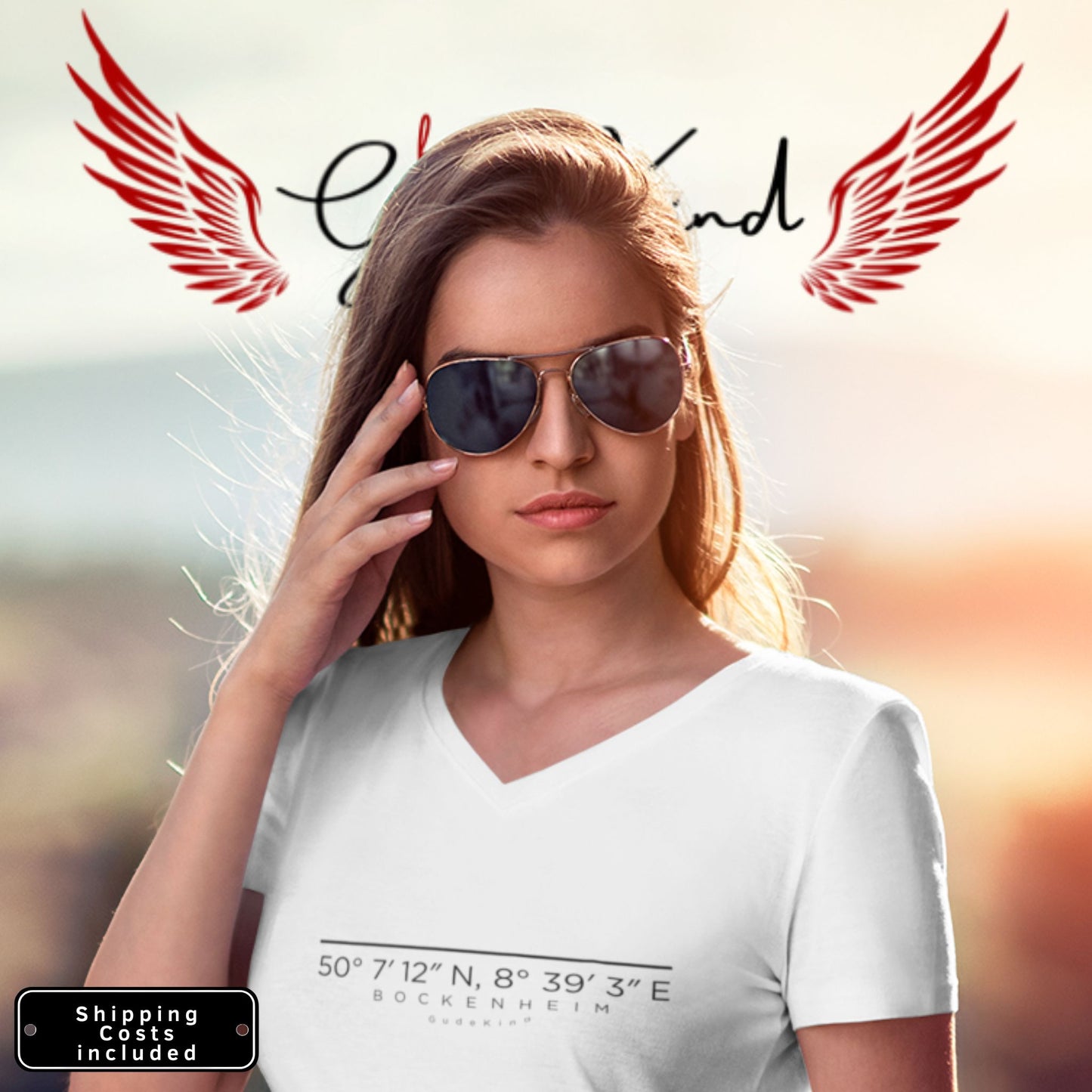 Frankfurt Bockenheim V-Neck Shirt mit minimalistischem Frontprint – Gudekind Local Pride