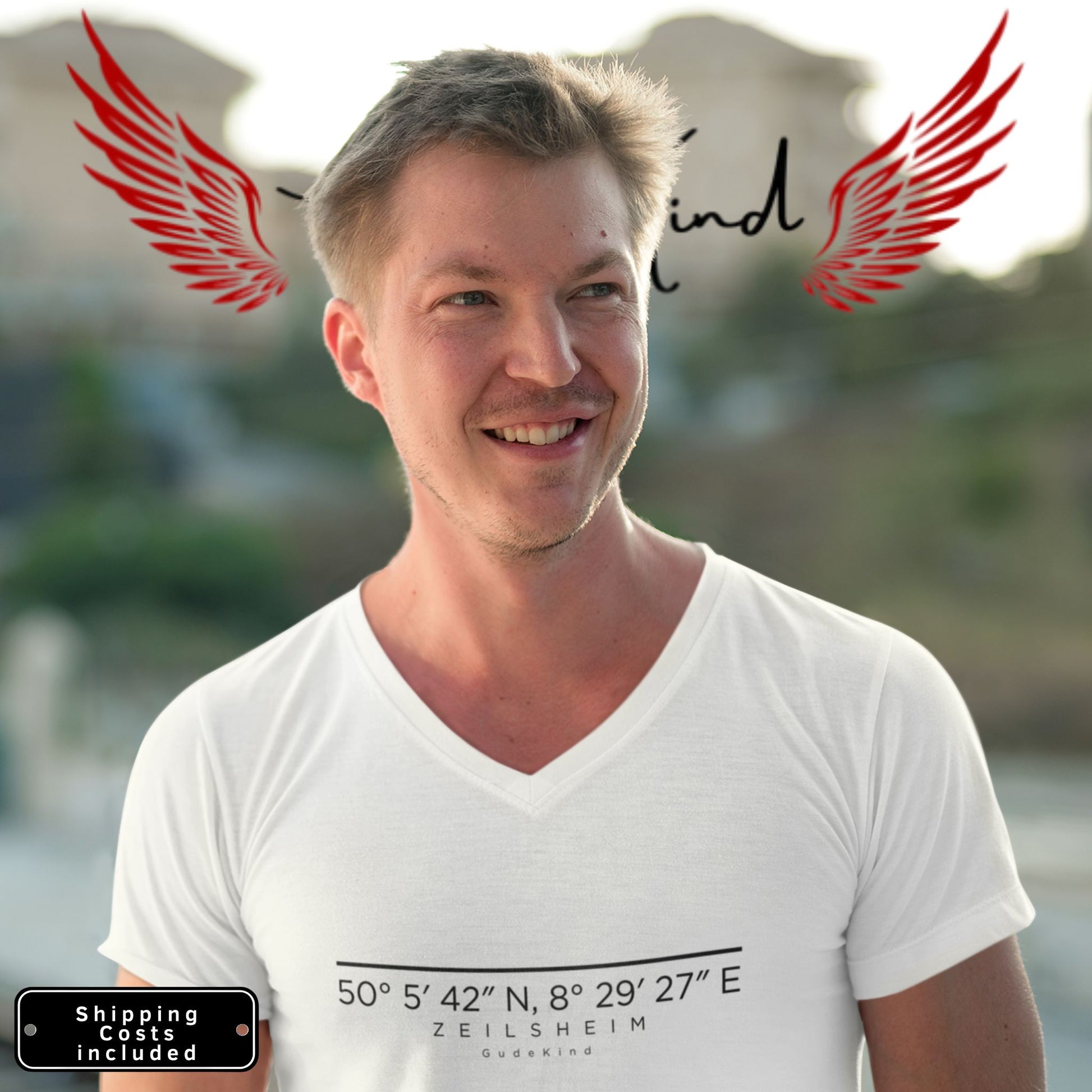 Frankfurt Zeilsheim V-Neck Shirt mit minimalistischem Frontprint – Gudekind Local Pride