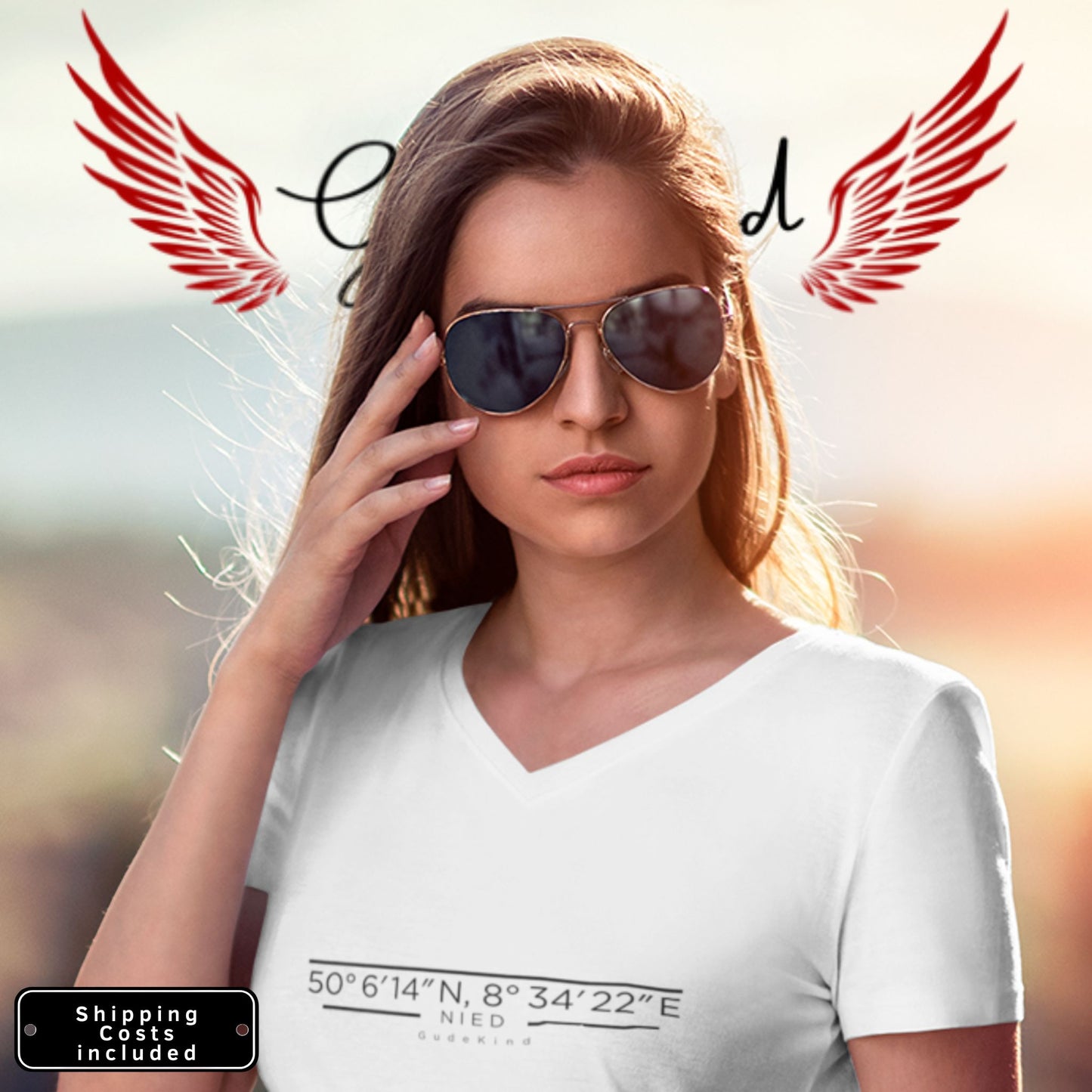 Frankfurt Nied V-Neck Shirt mit minimalistischem Frontprint – Gudekind Local Pride