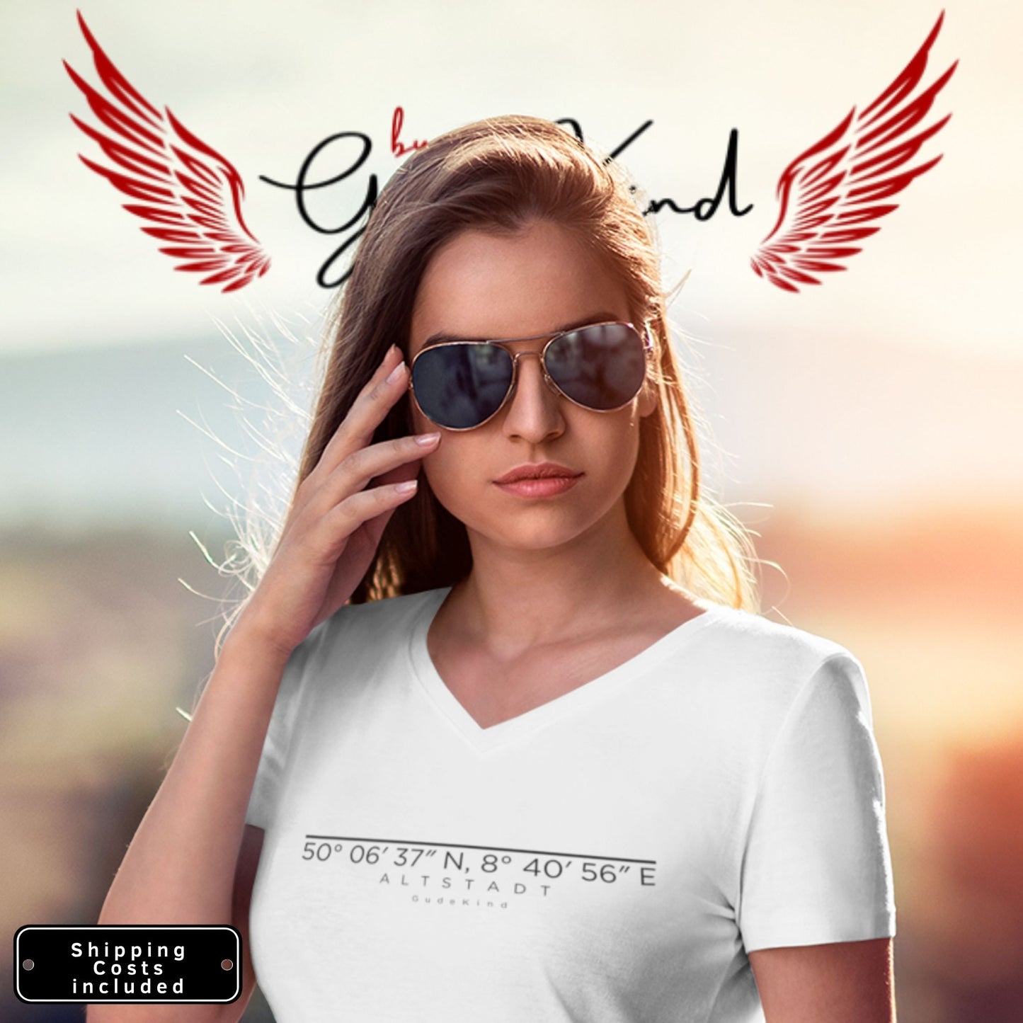 Frankfurt Altstadt V-Neck Shirt mit minimalistischem Frontprint – Gudekind Local Pride