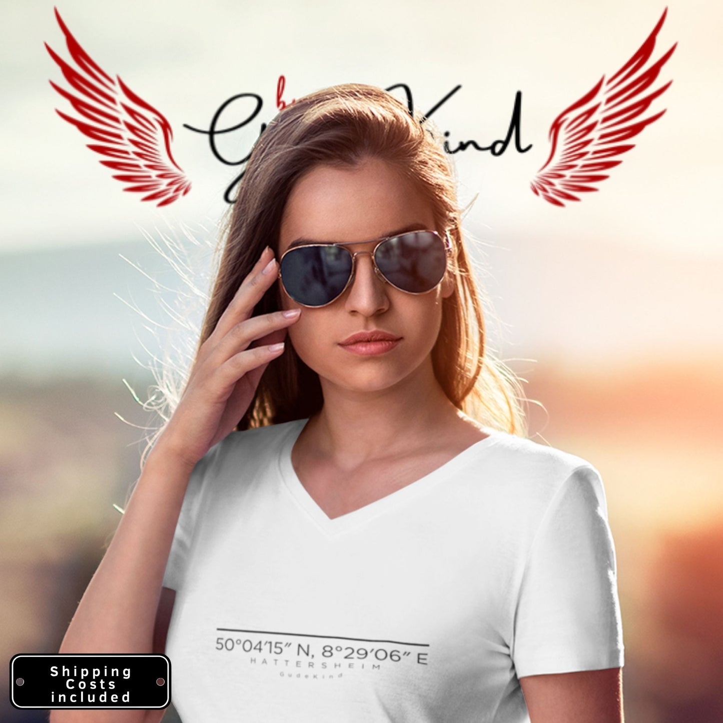 Hattersheim Premium V-Neck Tee – Unisex Frontprint