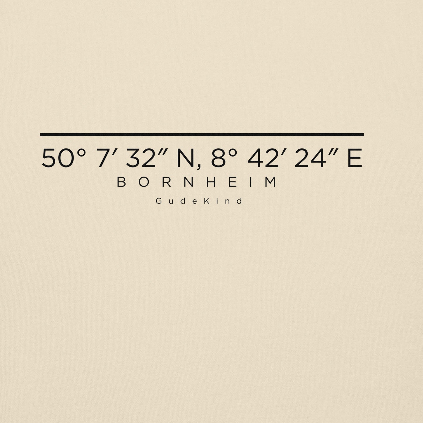 Gudekind Bornheim Hoodie Frontansicht – minimalistischer Frankfurt Stadtteil Hoodie