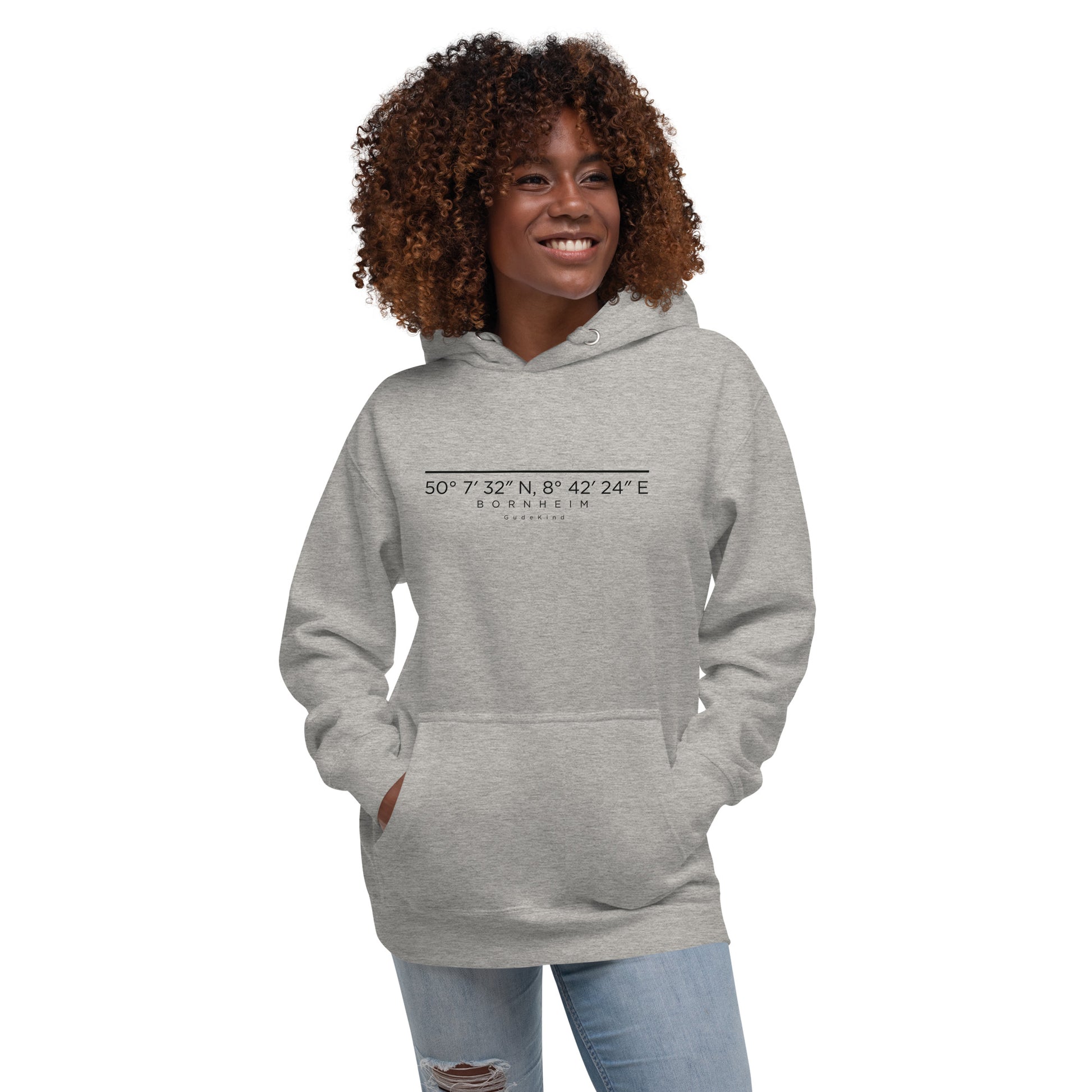 Gudekind Bornheim Hoodie Frontansicht – minimalistischer Frankfurt Stadtteil Hoodie