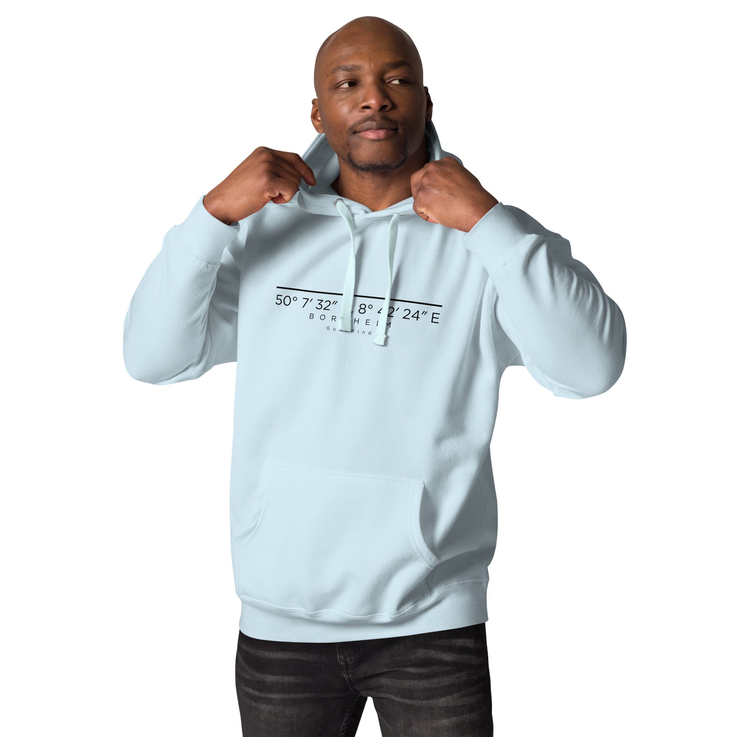 Gudekind Bornheim Hoodie Frontansicht – minimalistischer Frankfurt Stadtteil Hoodie