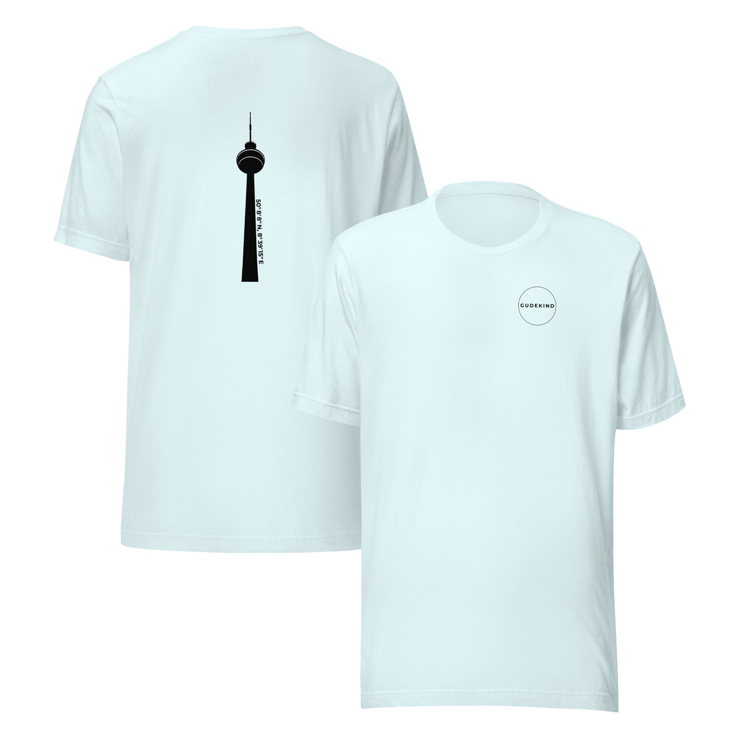 T-Shirt Rückseite mit Koordinaten und Stadtteilname Ginnheim – minimalistisches Frankfurt Design