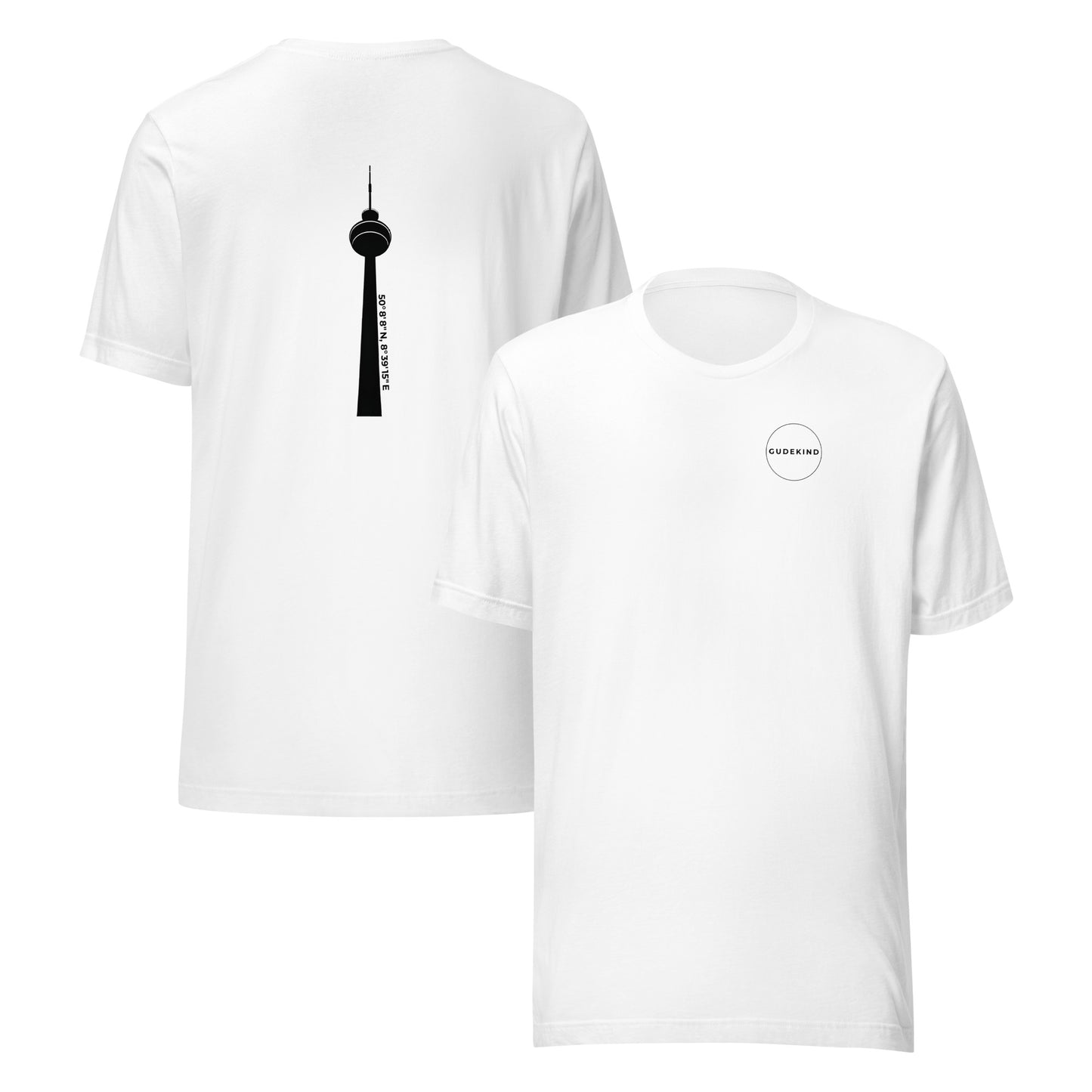 T-Shirt Rückseite mit Koordinaten und Stadtteilname Ginnheim – minimalistisches Frankfurt Design