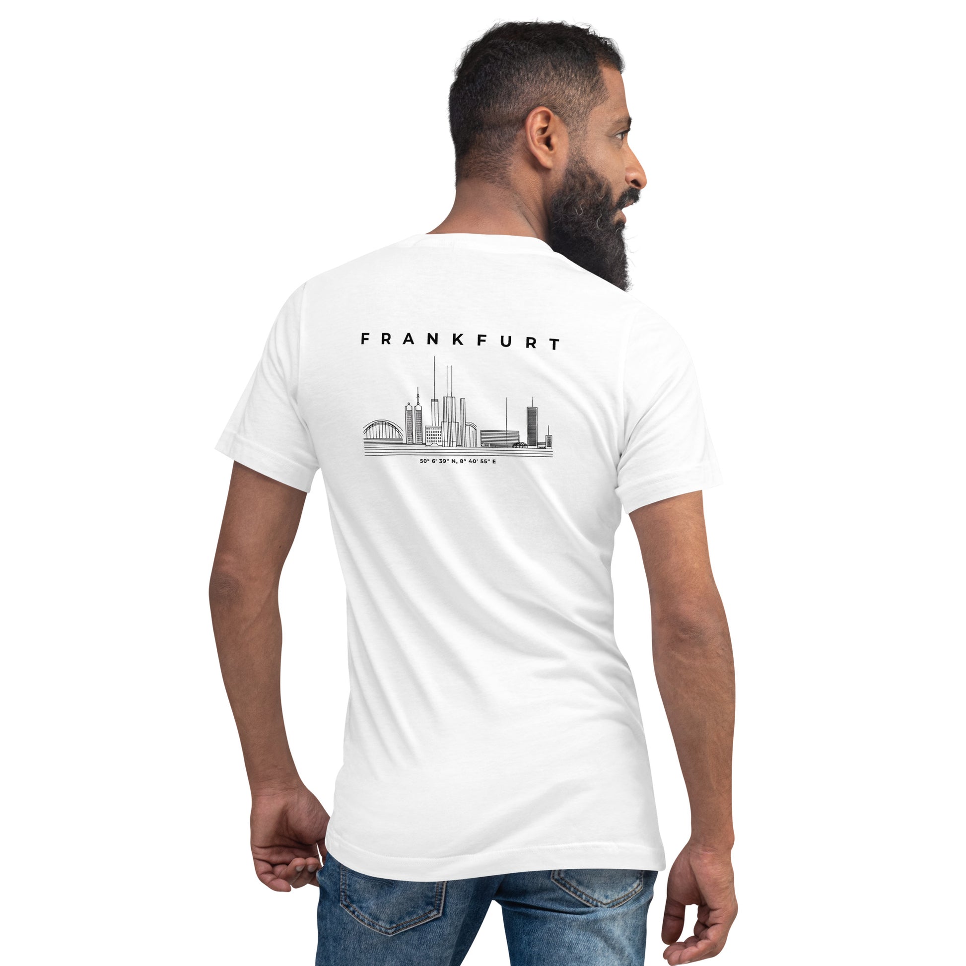 Frankfurt Mainhattan V-Neck Shirt mit minimalistischem Frontprint – Gudekind Local Pride